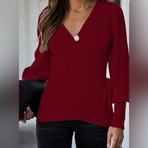 V-Neck Wrap Knit Sweater Size M